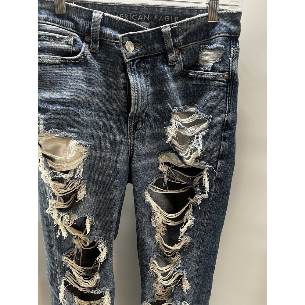 American Eagle Womens Distressed Trashed Mom Jeans Size 2 Blue - Picture 2 of 9